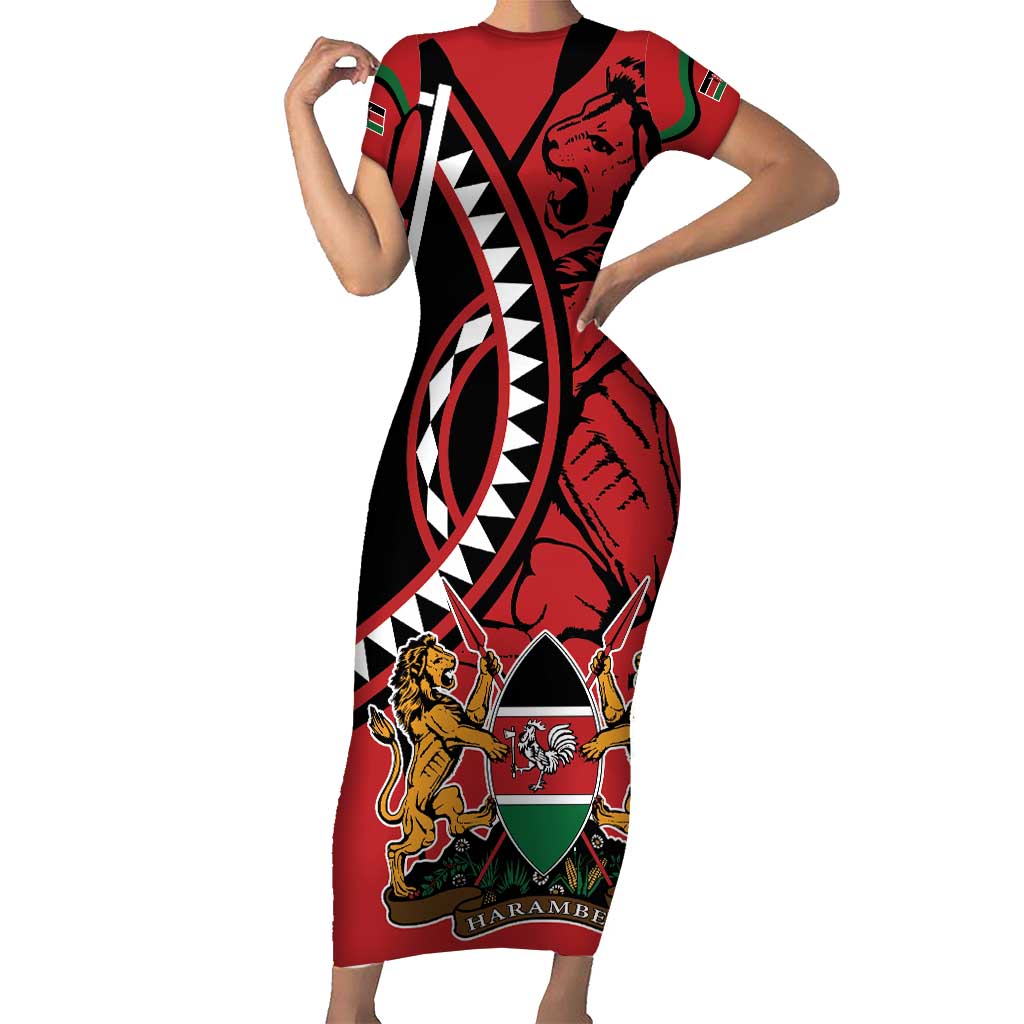 Kenya With African Shield Family Matching Short Sleeve Bodycon Dress and Hawaiian Shirt - Wonder Print Shop