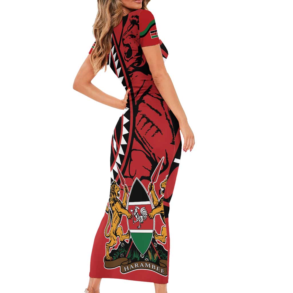 Kenya With African Shield Family Matching Short Sleeve Bodycon Dress and Hawaiian Shirt - Wonder Print Shop