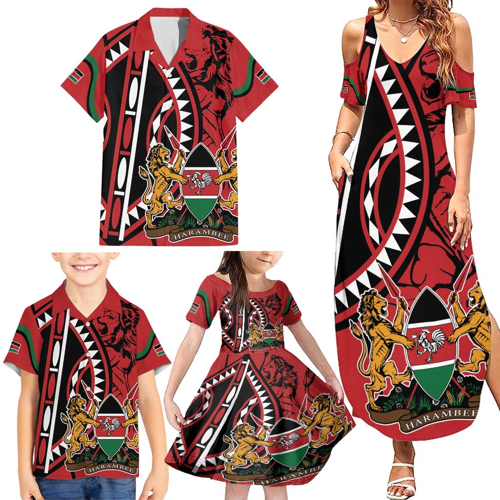 Kenya With African Shield Family Matching Summer Maxi Dress and Hawaiian Shirt - Wonder Print Shop