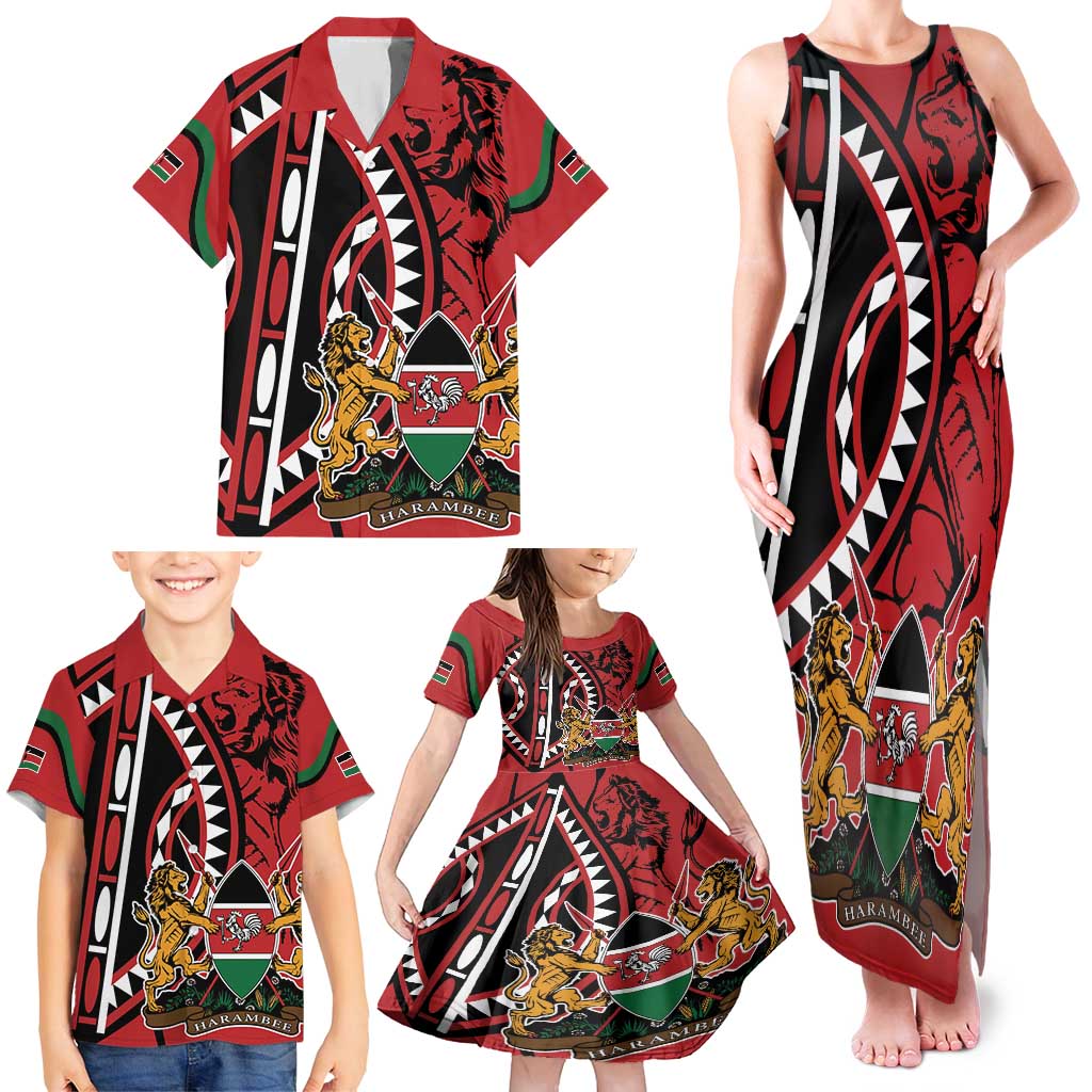 Kenya With African Shield Family Matching Tank Maxi Dress and Hawaiian Shirt - Wonder Print Shop