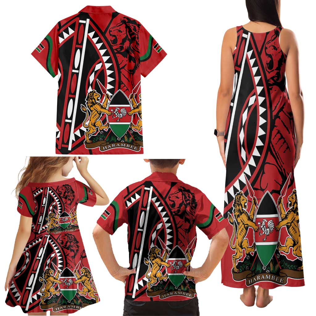 Kenya With African Shield Family Matching Tank Maxi Dress and Hawaiian Shirt - Wonder Print Shop