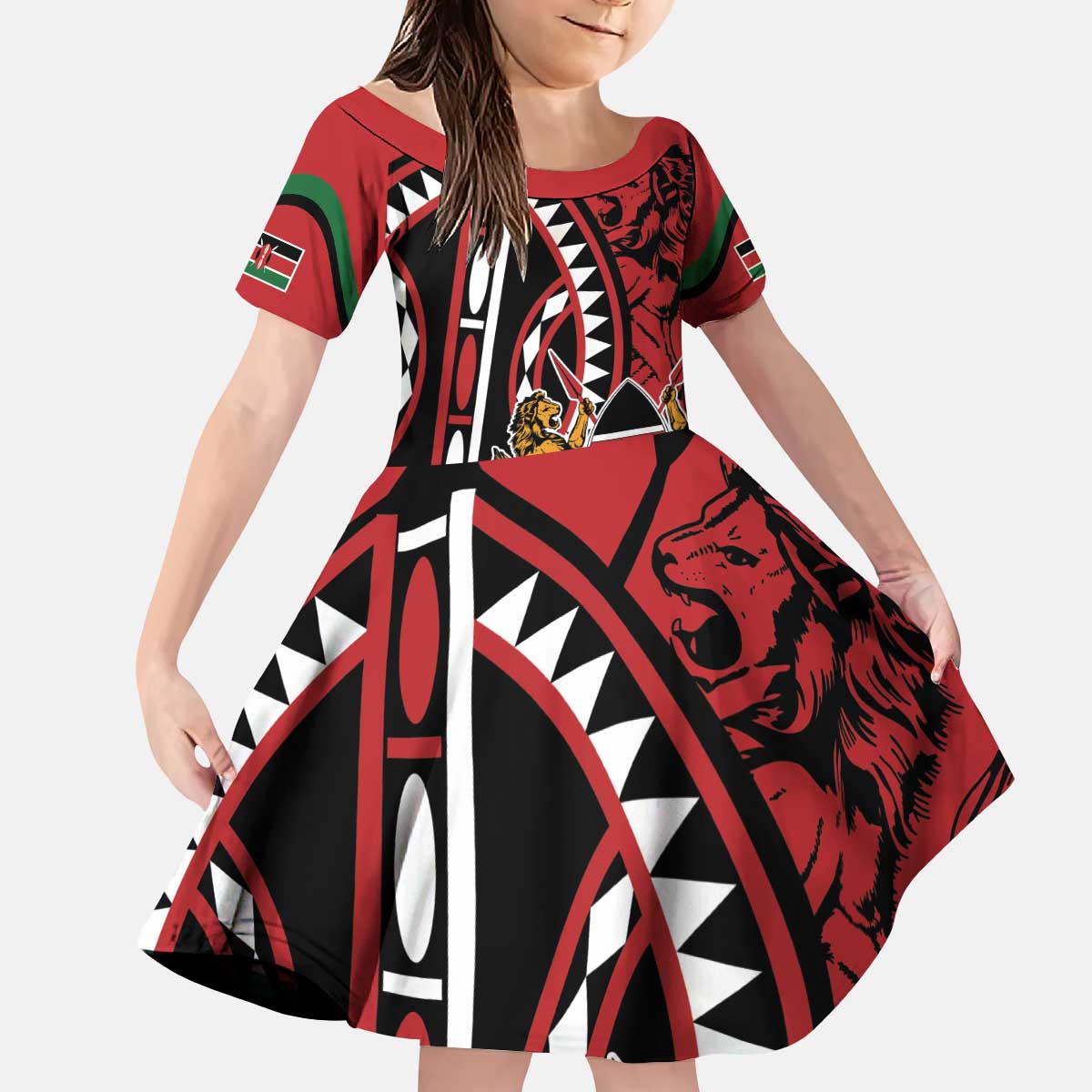 Kenya With African Shield Kid Short Sleeve Dress - Wonder Print Shop