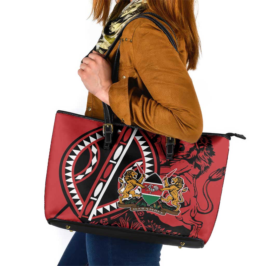 Kenya With African Shield Leather Tote Bag - Wonder Print Shop