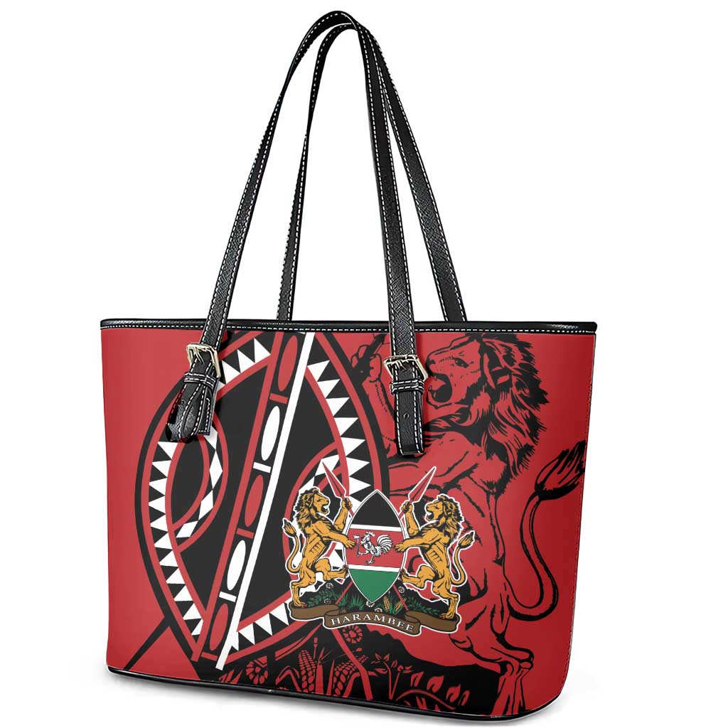 Kenya With African Shield Leather Tote Bag - Wonder Print Shop