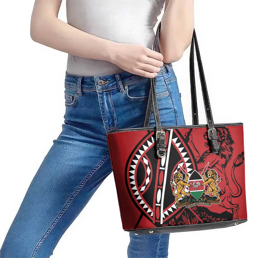 Kenya With African Shield Leather Tote Bag - Wonder Print Shop