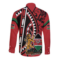 Kenya With African Shield Long Sleeve Button Shirt - Wonder Print Shop