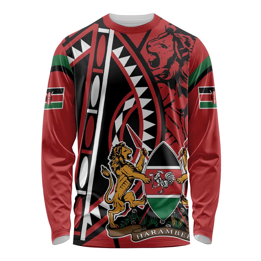 Kenya With African Shield Long Sleeve Shirt - Wonder Print Shop