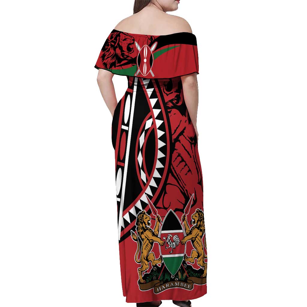 Kenya With African Shield Off Shoulder Maxi Dress - Wonder Print Shop