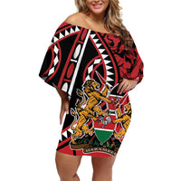 Kenya With African Shield Off Shoulder Short Dress - Wonder Print Shop