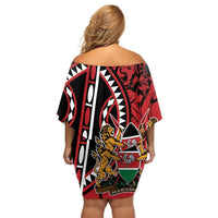 Kenya With African Shield Off Shoulder Short Dress - Wonder Print Shop