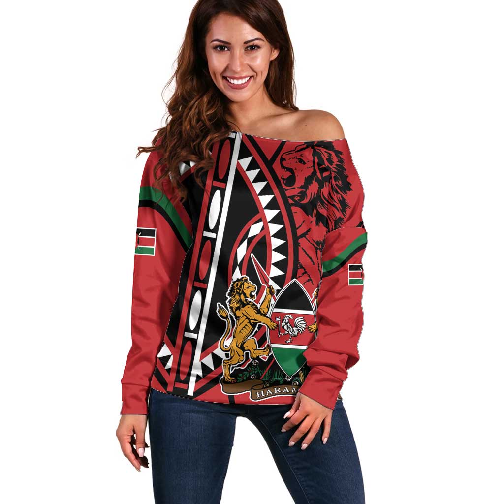 Kenya With African Shield Off Shoulder Sweater - Wonder Print Shop
