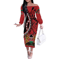 Kenya With African Shield Off The Shoulder Long Sleeve Dress - Wonder Print Shop