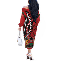 Kenya With African Shield Off The Shoulder Long Sleeve Dress - Wonder Print Shop