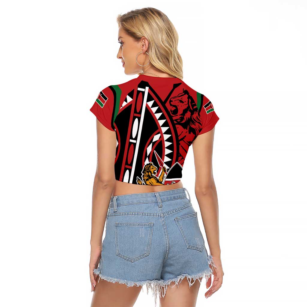 Kenya With African Shield Raglan Cropped T Shirt - Wonder Print Shop