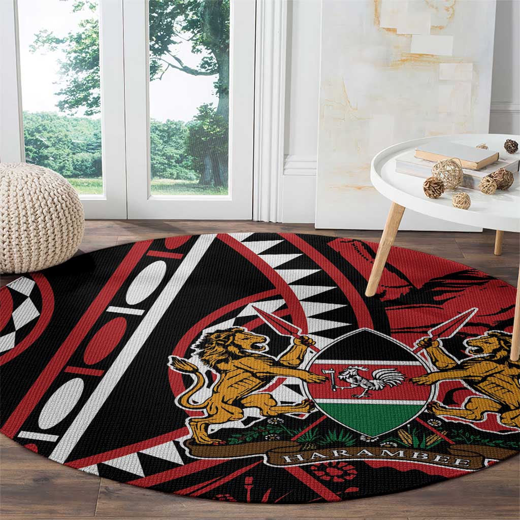 Kenya With African Shield Round Carpet