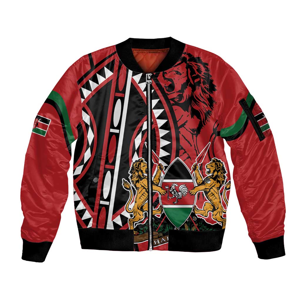 Kenya With African Shield Sleeve Zip Bomber Jacket - Wonder Print Shop