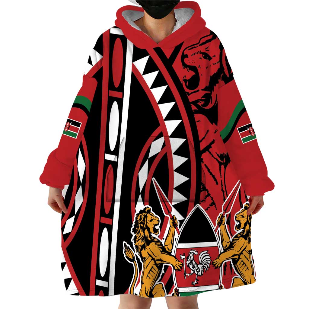 Kenya With African Shield Wearable Blanket Hoodie - Wonder Print Shop