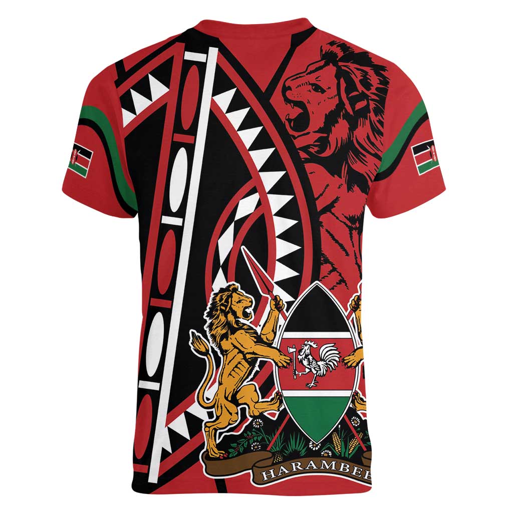 Kenya With African Shield Women V-Neck T-Shirt - Wonder Print Shop