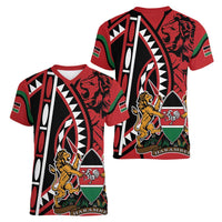 Kenya With African Shield Women V-Neck T-Shirt - Wonder Print Shop