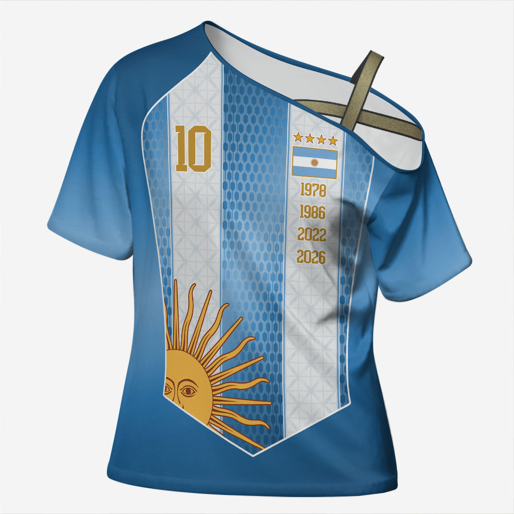 Argentina Campeones del Mundo 2026 Custom Cross Shoulder Shirt Albiceleste  Fourth Star Retro Style