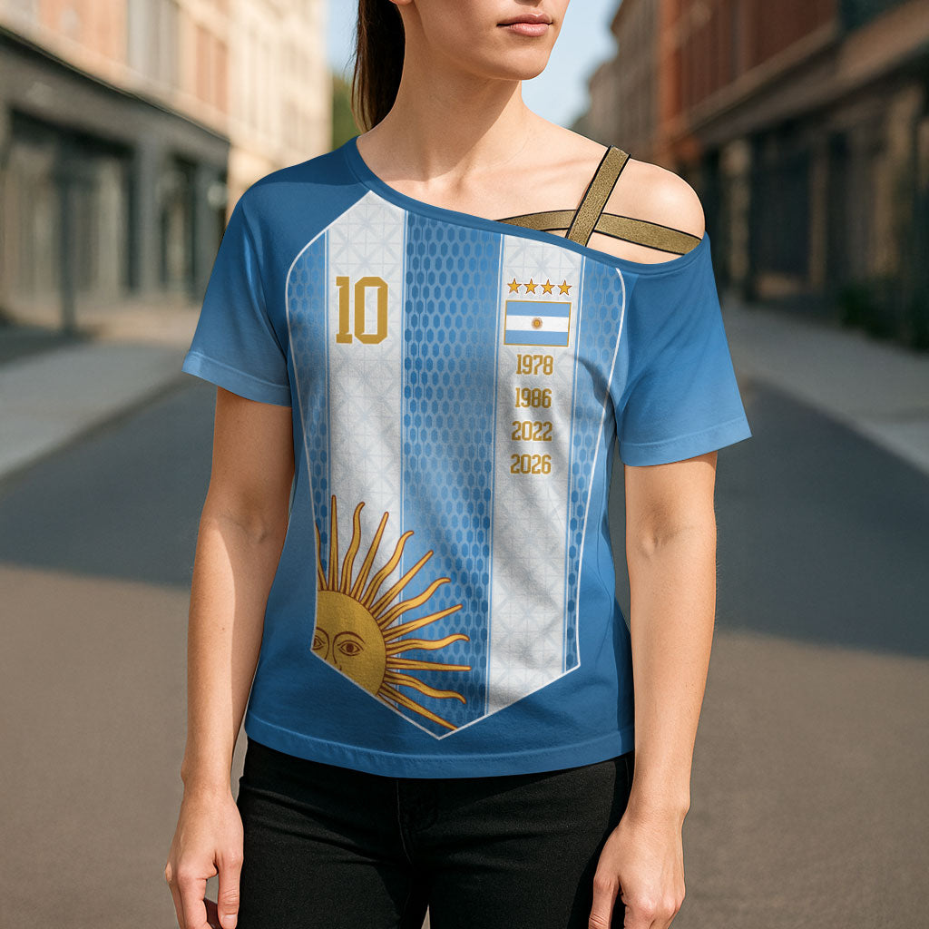 Argentina Campeones del Mundo 2026 Custom Cross Shoulder Shirt Albiceleste  Fourth Star Retro Style