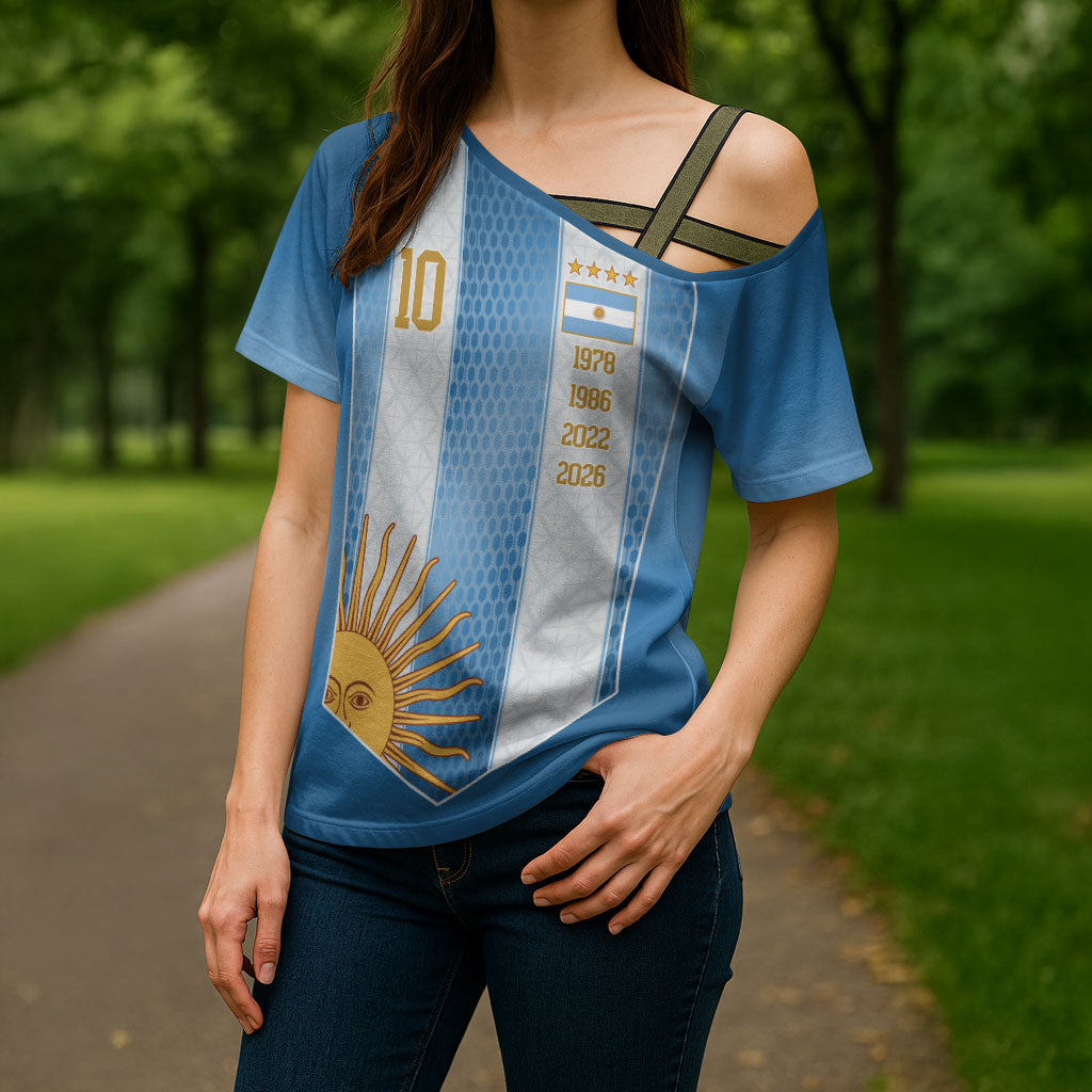Argentina Campeones del Mundo 2026 Custom Cross Shoulder Shirt Albiceleste  Fourth Star Retro Style