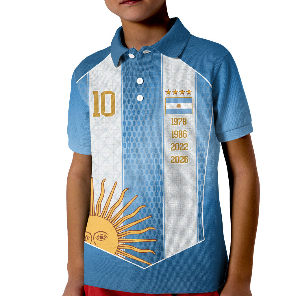 Argentina Campeones del Mundo 2026 Custom Kid Polo Shirt Albiceleste  Fourth Star Retro Style