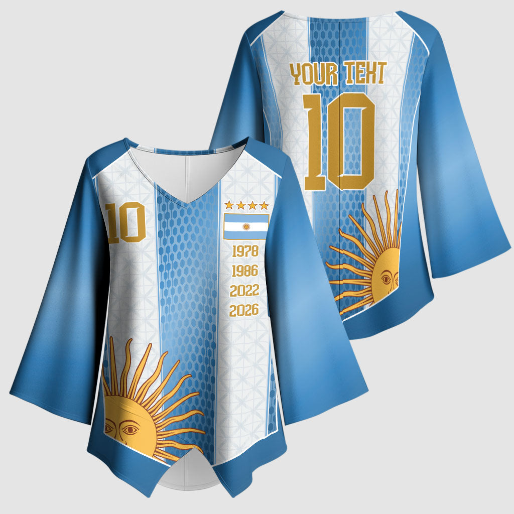 Argentina Campeones del Mundo 2026 Custom Kimono Sleeve Blouse Albiceleste  Fourth Star Retro Style