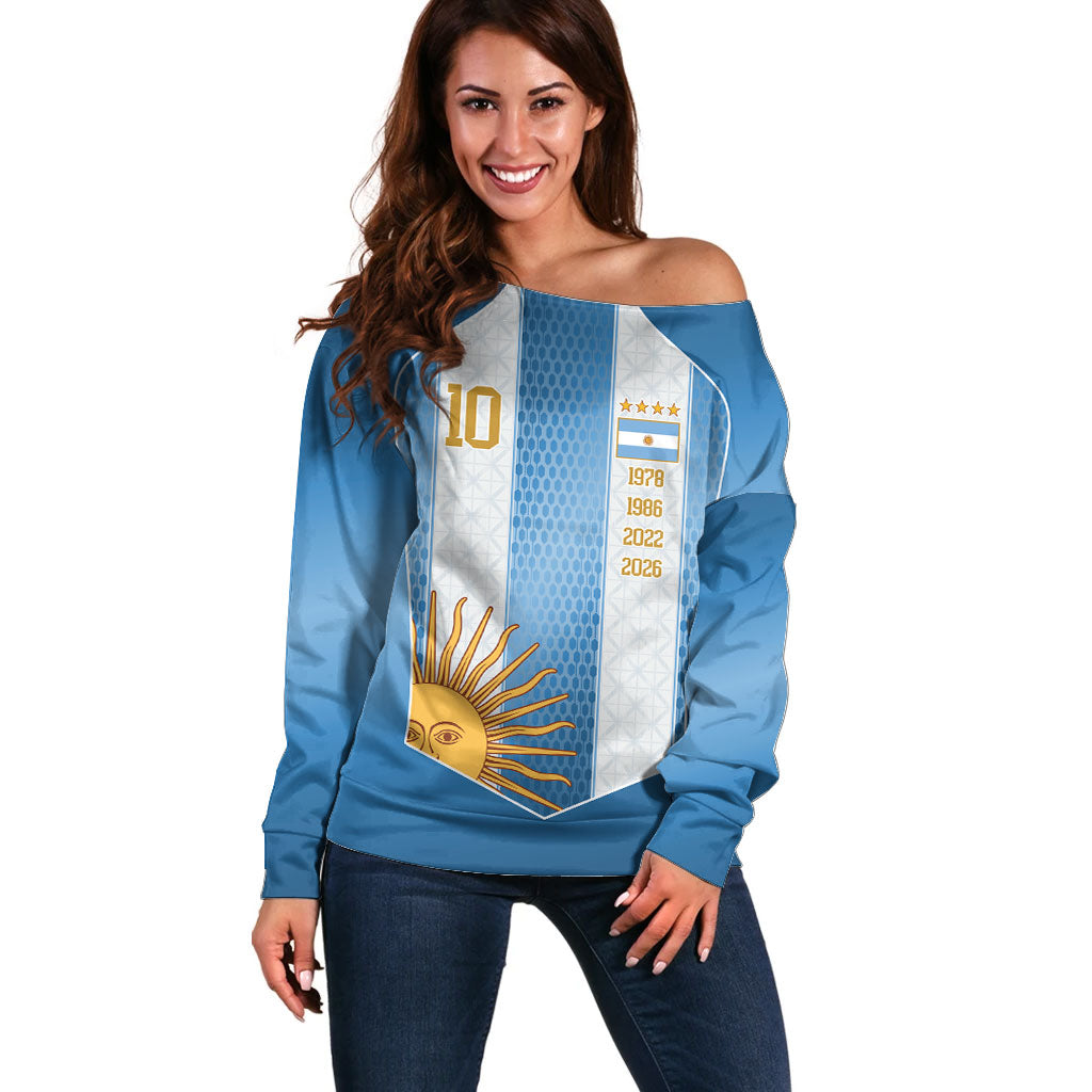 Argentina Campeones del Mundo 2026 Custom Off Shoulder Sweater Albiceleste  Fourth Star Retro Style