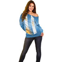 Argentina Campeones del Mundo 2026 Custom Off Shoulder Sweater Albiceleste  Fourth Star Retro Style