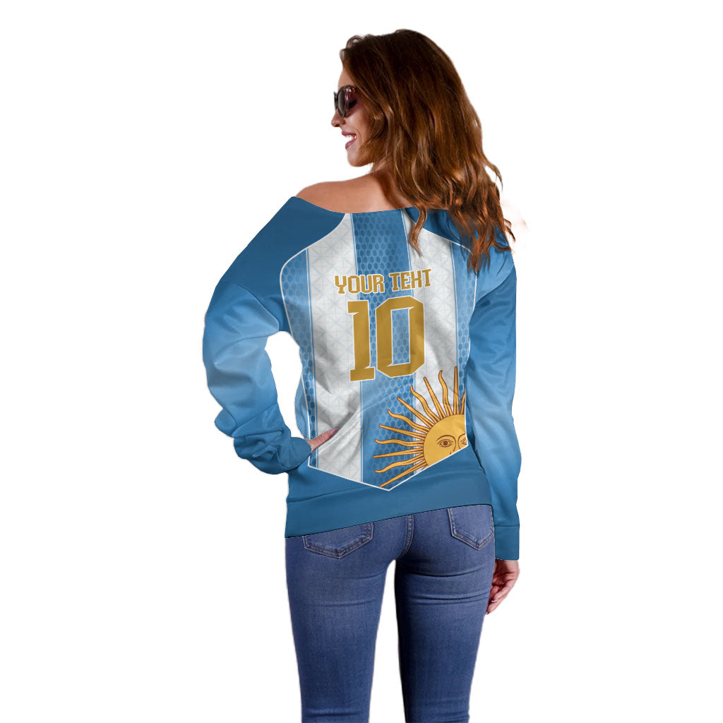 Argentina Campeones del Mundo 2026 Custom Off Shoulder Sweater Albiceleste  Fourth Star Retro Style