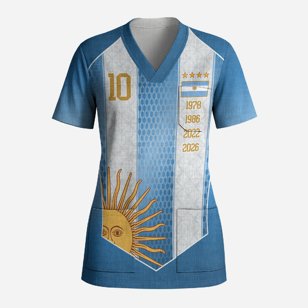 Argentina Campeones del Mundo 2026 Custom Scrub Top Albiceleste  Fourth Star Retro Style