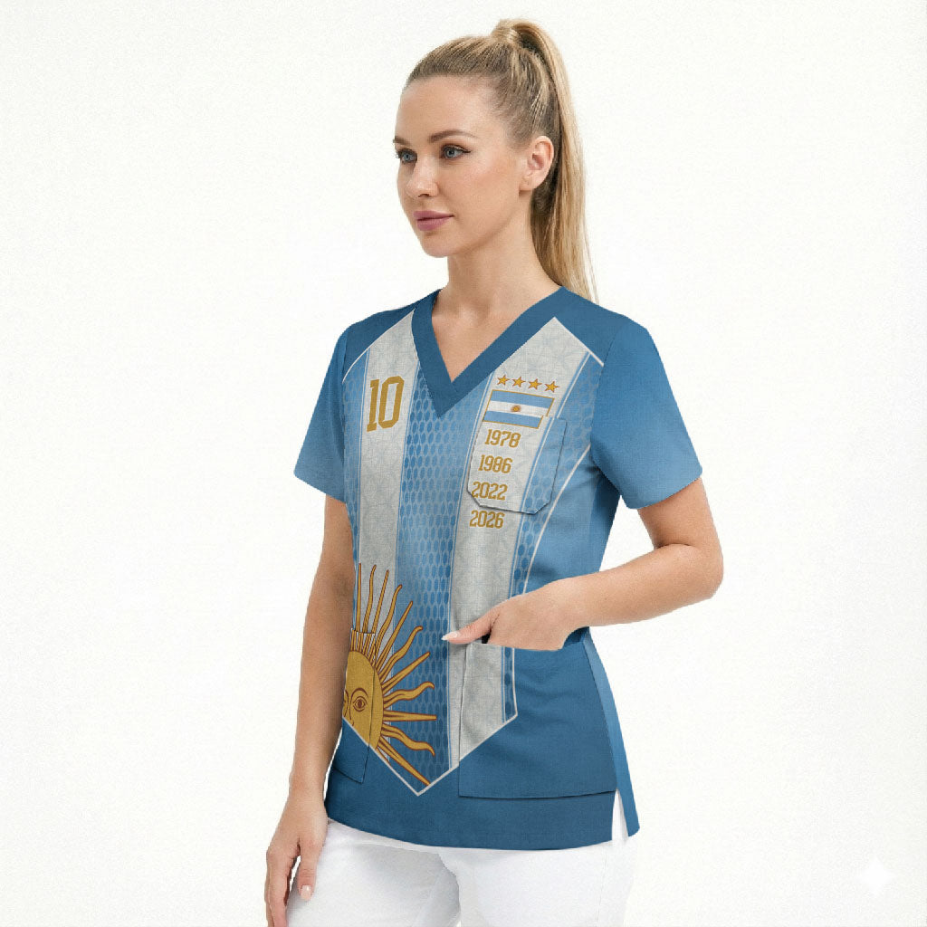 Argentina Campeones del Mundo 2026 Custom Scrub Top Albiceleste  Fourth Star Retro Style