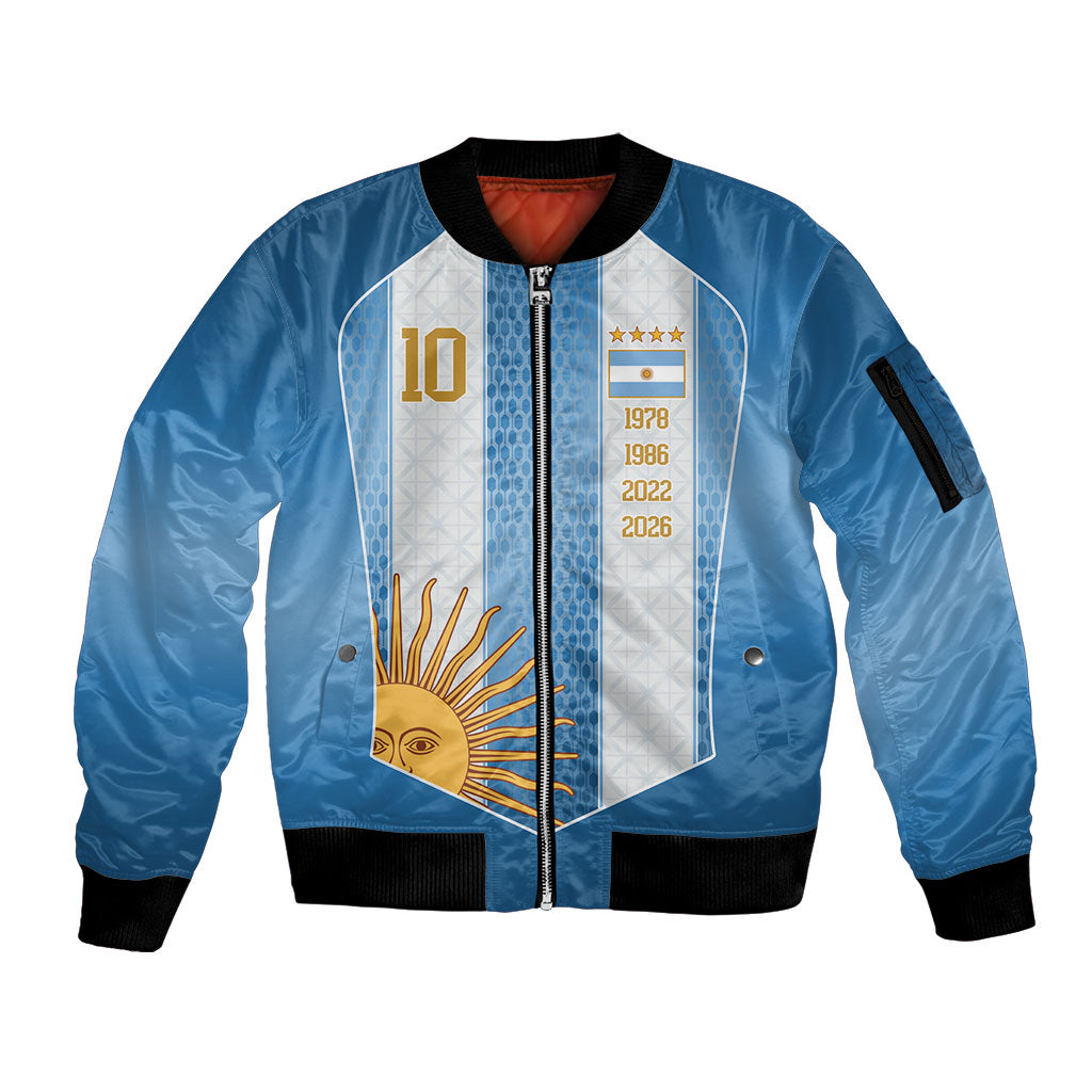 Argentina Campeones del Mundo 2026 Custom Sleeve Zip Bomber Jacket Albiceleste  Fourth Star Retro Style