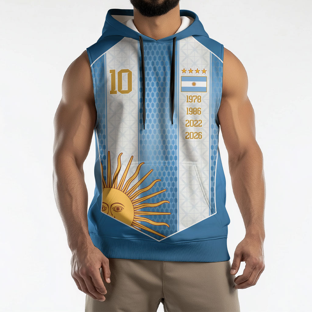 Argentina Campeones del Mundo 2026 Custom Sleeveless Hoodie Albiceleste  Fourth Star Retro Style