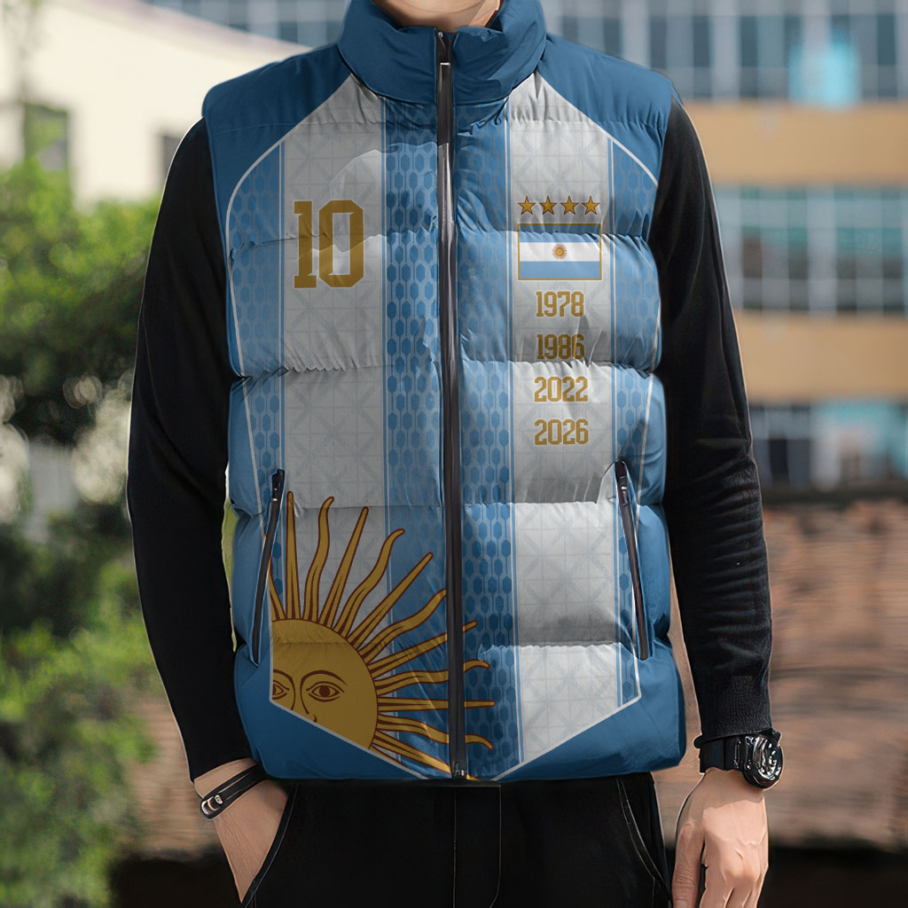 Argentina Campeones del Mundo 2026 Custom Sleeveless Puffer Jacket Albiceleste  Fourth Star Retro Style