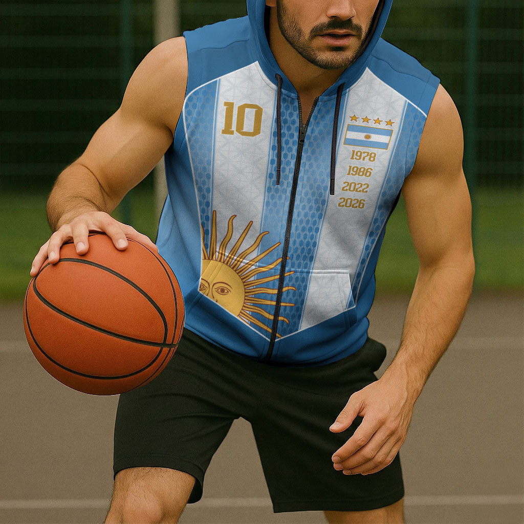 Argentina Campeones del Mundo 2026 Custom Sleeveless Zip Hoodie Albiceleste  Fourth Star Retro Style