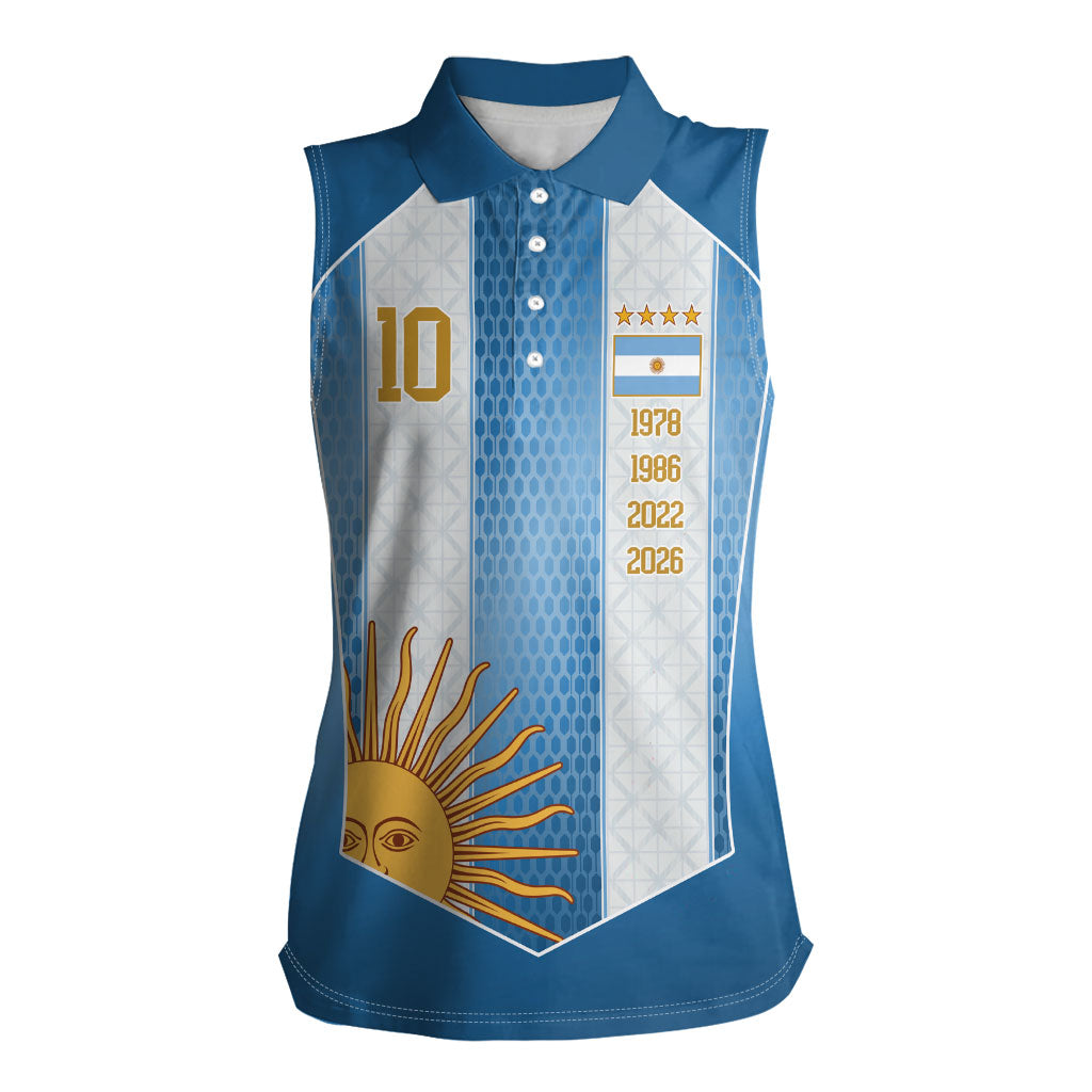 Argentina Campeones del Mundo 2026 Custom Women Sleeveless Polo Shirt Albiceleste  Fourth Star Retro Style