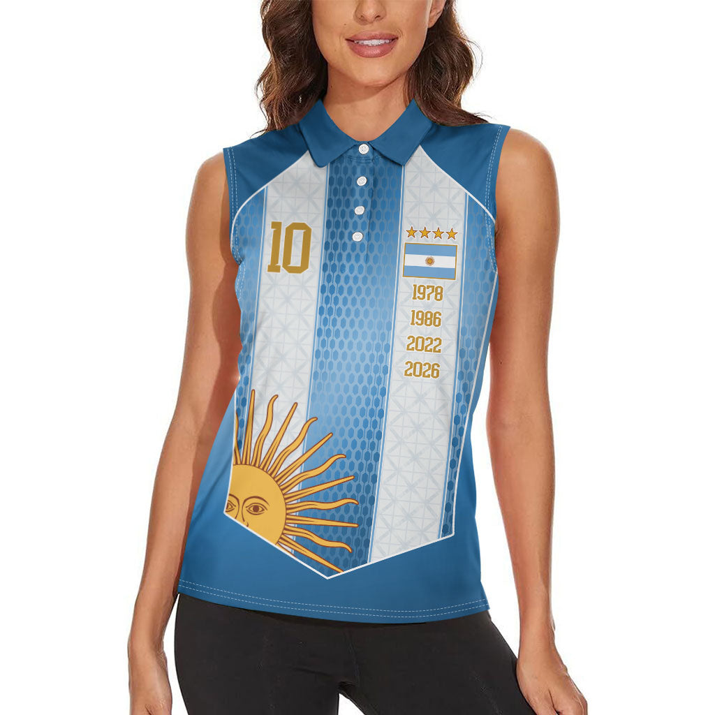 Argentina Campeones del Mundo 2026 Custom Women Sleeveless Polo Shirt Albiceleste  Fourth Star Retro Style