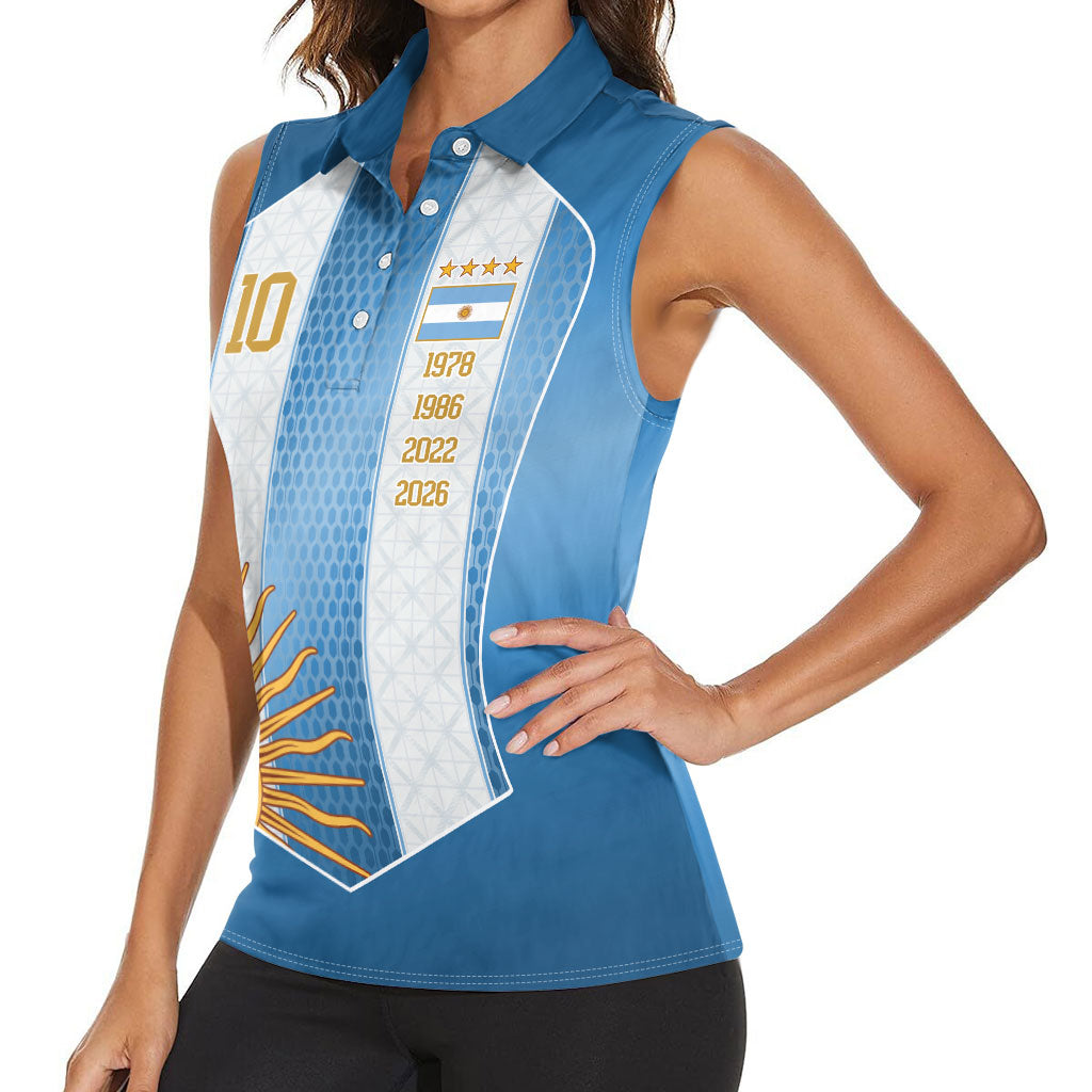 Argentina Campeones del Mundo 2026 Custom Women Sleeveless Polo Shirt Albiceleste  Fourth Star Retro Style