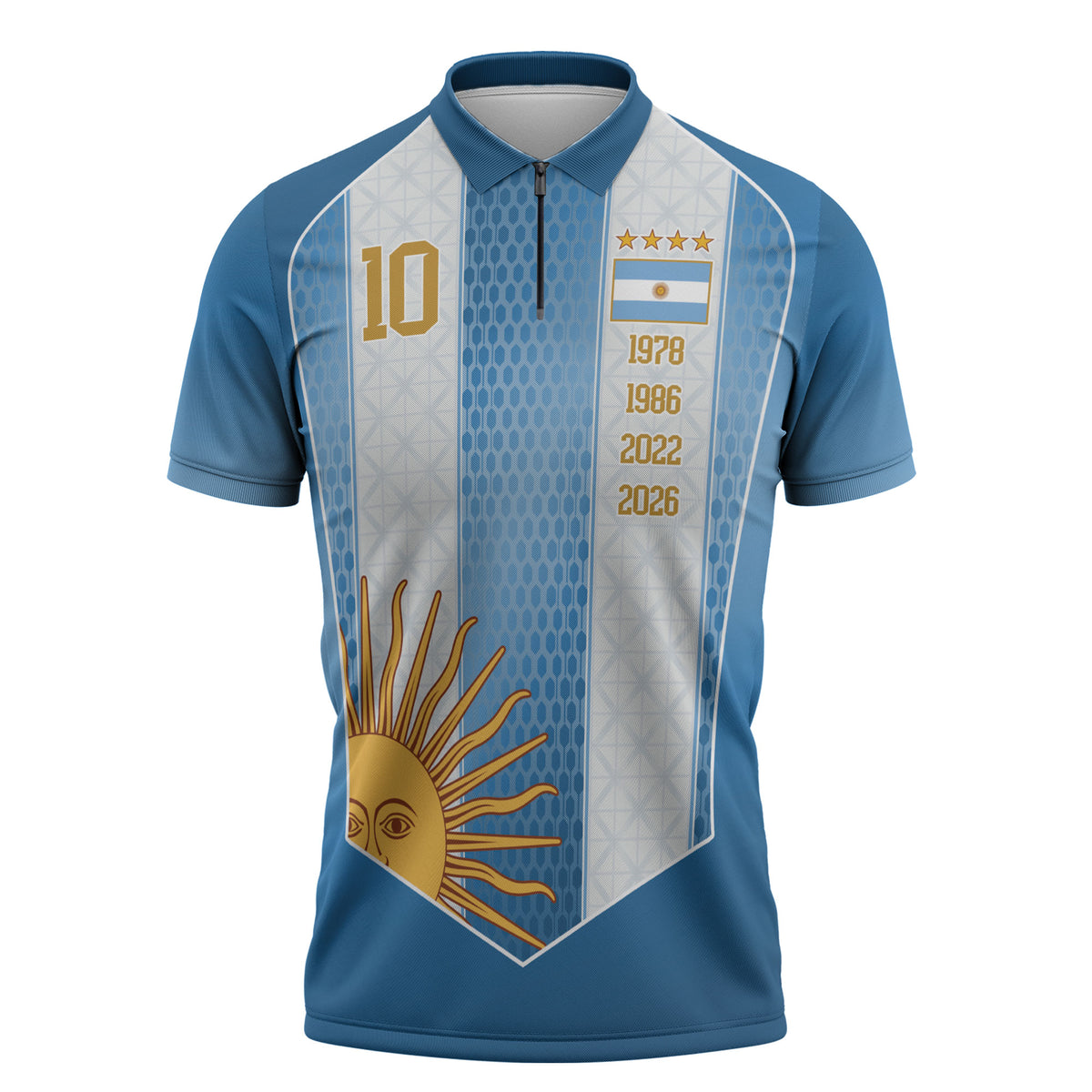 Argentina Campeones del Mundo 2026 Custom Zipper Polo Shirt Albiceleste  Fourth Star Retro Style