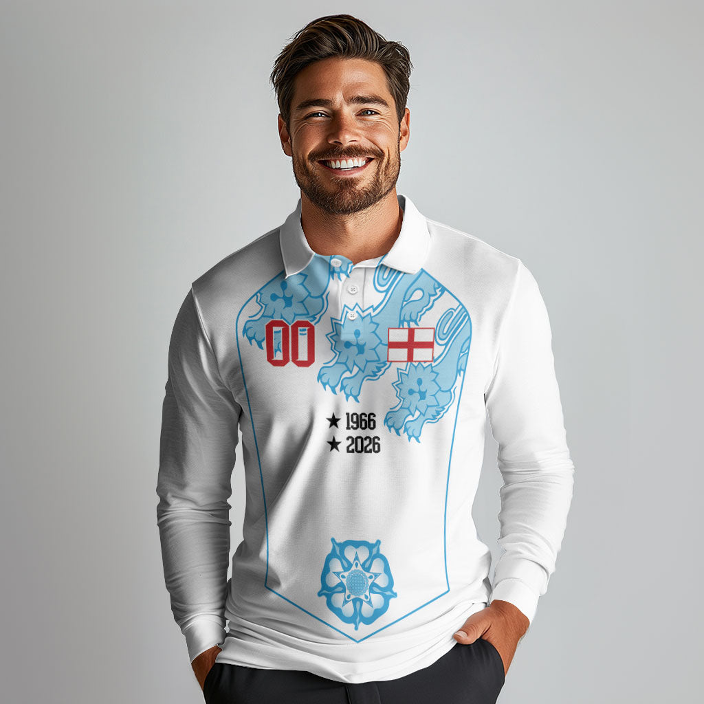 England World Champions 2026 Custom Long Sleeve Polo Shirt Three Lions Second Star Retro Style