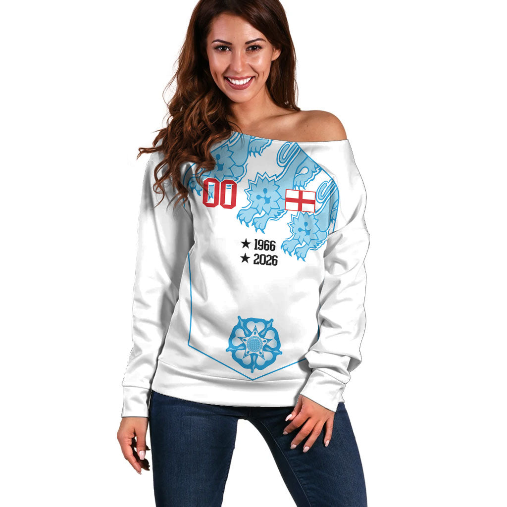 England World Champions 2026 Custom Off Shoulder Sweater Three Lions Second Star Retro Style