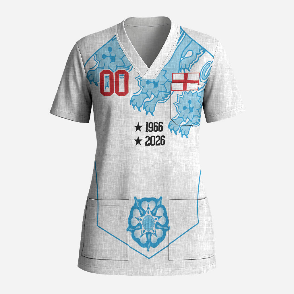 England World Champions 2026 Custom Scrub Top Three Lions Second Star Retro Style