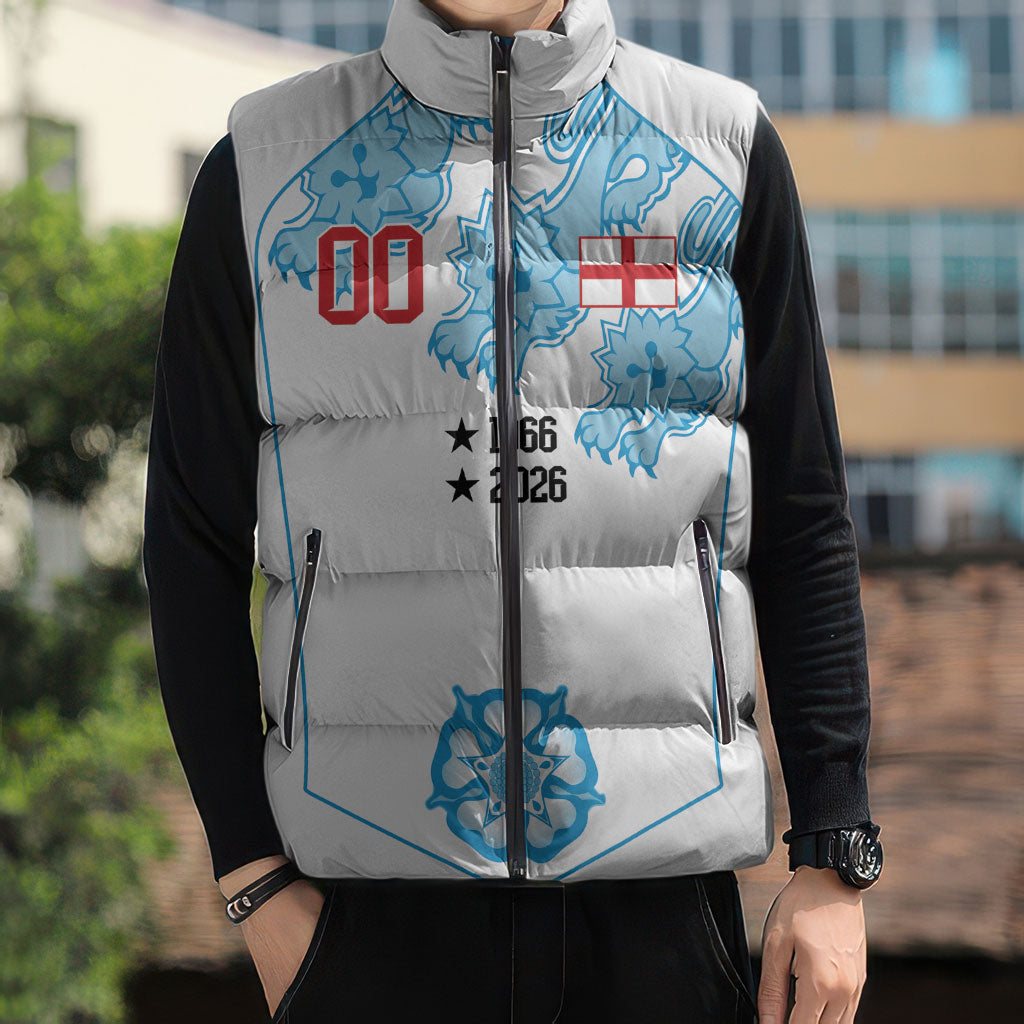 England World Champions 2026 Custom Sleeveless Puffer Jacket Three Lions Second Star Retro Style