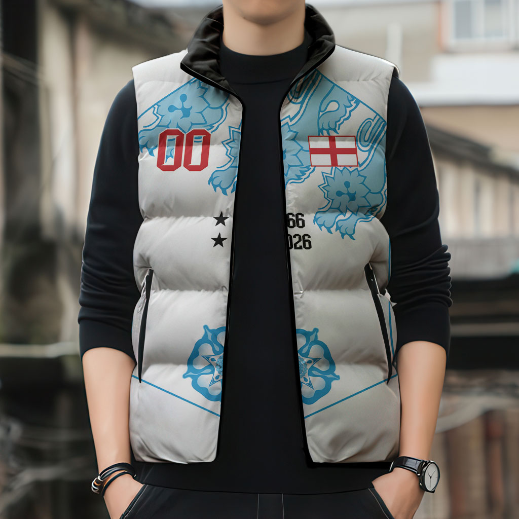 England World Champions 2026 Custom Sleeveless Puffer Jacket Three Lions Second Star Retro Style