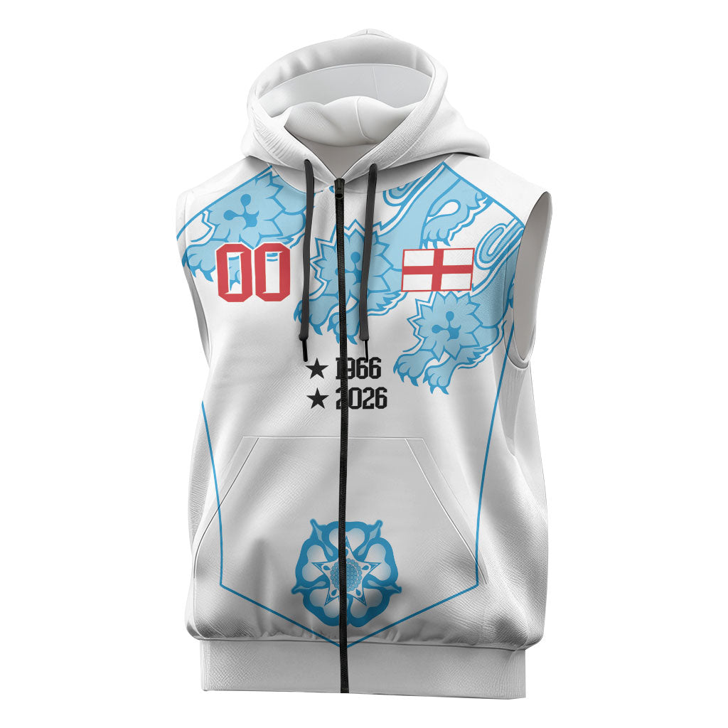 England World Champions 2026 Custom Sleeveless Zip Hoodie Three Lions Second Star Retro Style