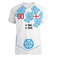 England World Champions 2026 Custom Women V-Neck T-Shirt Three Lions Second Star Retro Style