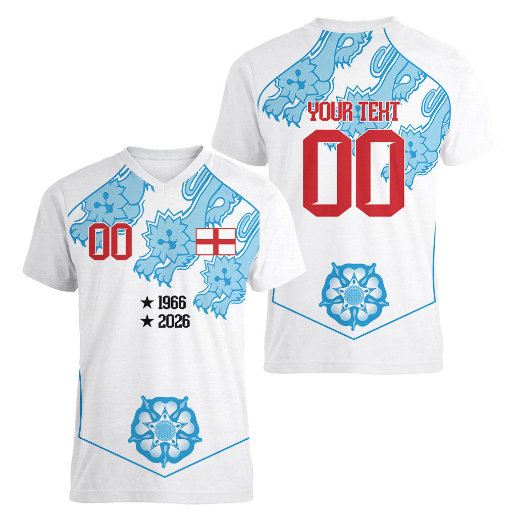 England World Champions 2026 Custom Women V-Neck T-Shirt Three Lions Second Star Retro Style