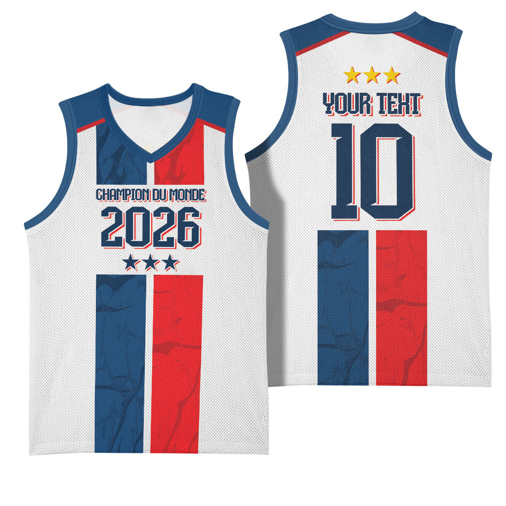 France Champion du Monde 2026 Custom Basketball Jersey Allez les Bleus